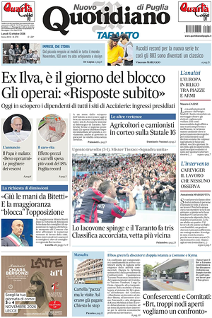 Prima pagina Nuovo Quotidiano di Puglia (Taranto) di oggi - Quotidiano regionale