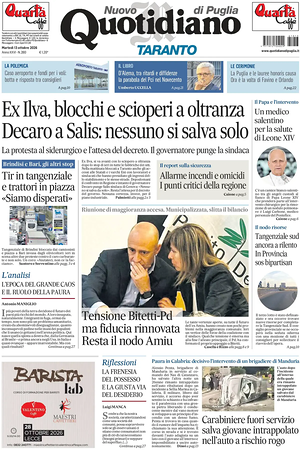 Prima pagina Nuovo Quotidiano di Puglia (Taranto) di oggi - Quotidiano regionale
