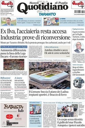 Prima pagina Nuovo Quotidiano di Puglia (Taranto) di oggi - Quotidiano regionale