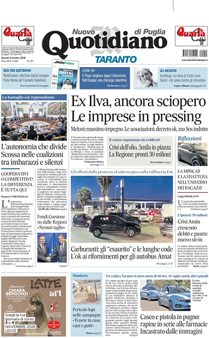 Prima pagina Nuovo Quotidiano di Puglia (Taranto) di oggi - Quotidiano regionale