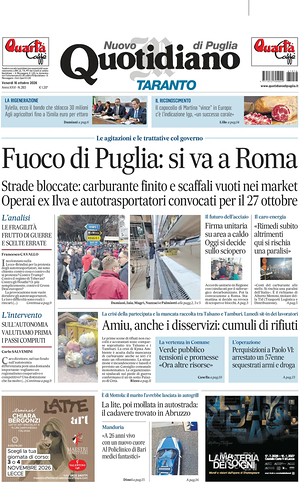 Prima pagina Nuovo Quotidiano di Puglia (Taranto) di oggi - Quotidiano regionale