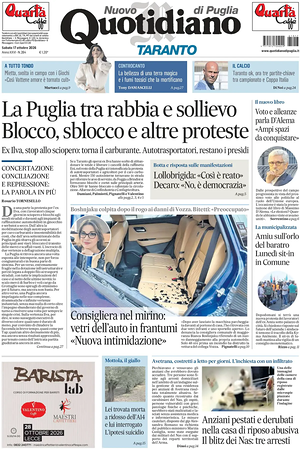 Prima pagina Nuovo Quotidiano di Puglia (Taranto) di oggi - Quotidiano regionale