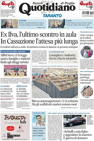 Prima pagina Nuovo Quotidiano di Puglia (Taranto) di oggi - Quotidiano regionale