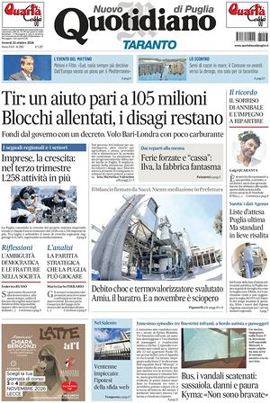 Prima pagina Nuovo Quotidiano di Puglia (Taranto) di oggi - Quotidiano regionale
