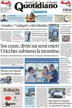 Prima pagina Nuovo Quotidiano di Puglia (Taranto) di oggi - Quotidiano regionale