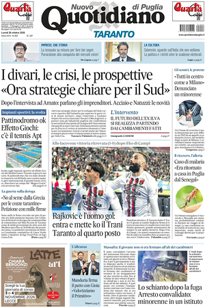 Prima pagina Nuovo Quotidiano di Puglia (Taranto) di oggi - Quotidiano regionale