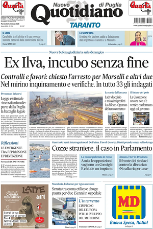 Prima pagina Nuovo Quotidiano di Puglia (Taranto) di oggi - Quotidiano regionale