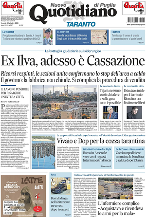 Prima pagina Nuovo Quotidiano di Puglia (Taranto) di oggi - Quotidiano regionale