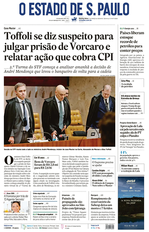 Prima pagina O Estado de S. Paulo di oggi - Quotidiano estero