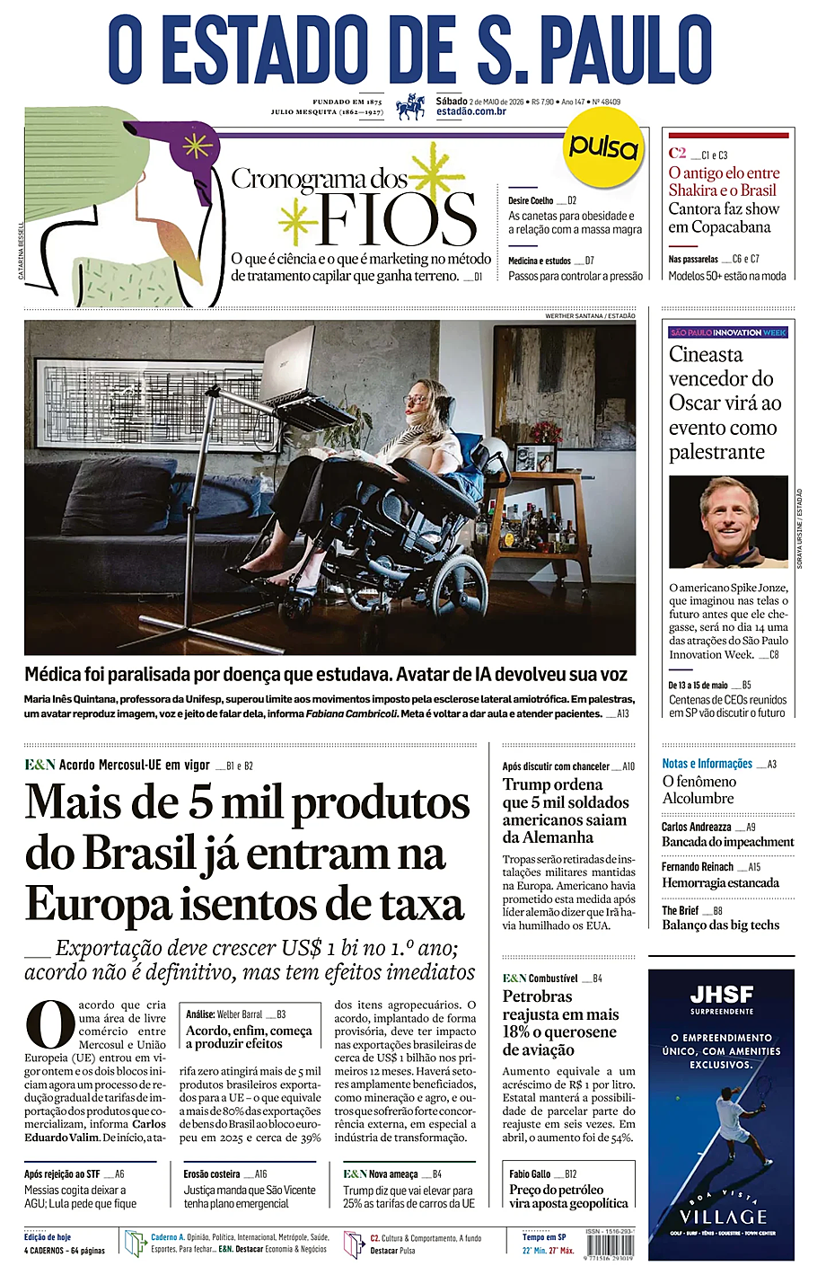 Portada O Estado de S. Paulo de hoy - Quiosco 2 mayo 2026
