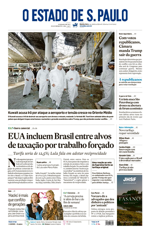 Prima pagina O Estado de S. Paulo di oggi - Quotidiano estero