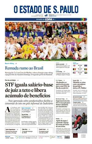 Prima pagina O Estado de S. Paulo di oggi - Quotidiano estero