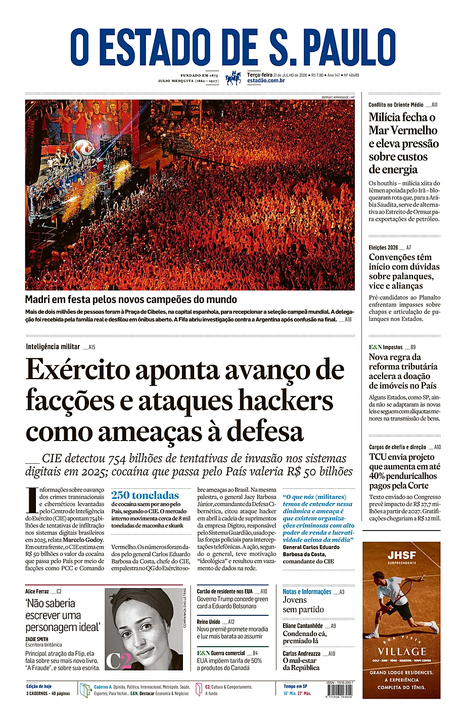 Prima pagina O Estado de S. Paulo di oggi - Edicola 21 Luglio 2026