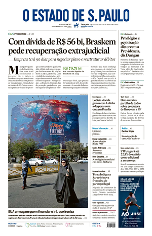 Prima pagina O Estado de S. Paulo di oggi - Quotidiano estero