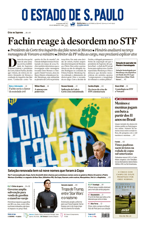Prima pagina O Estado de S. Paulo di oggi - Quotidiano estero