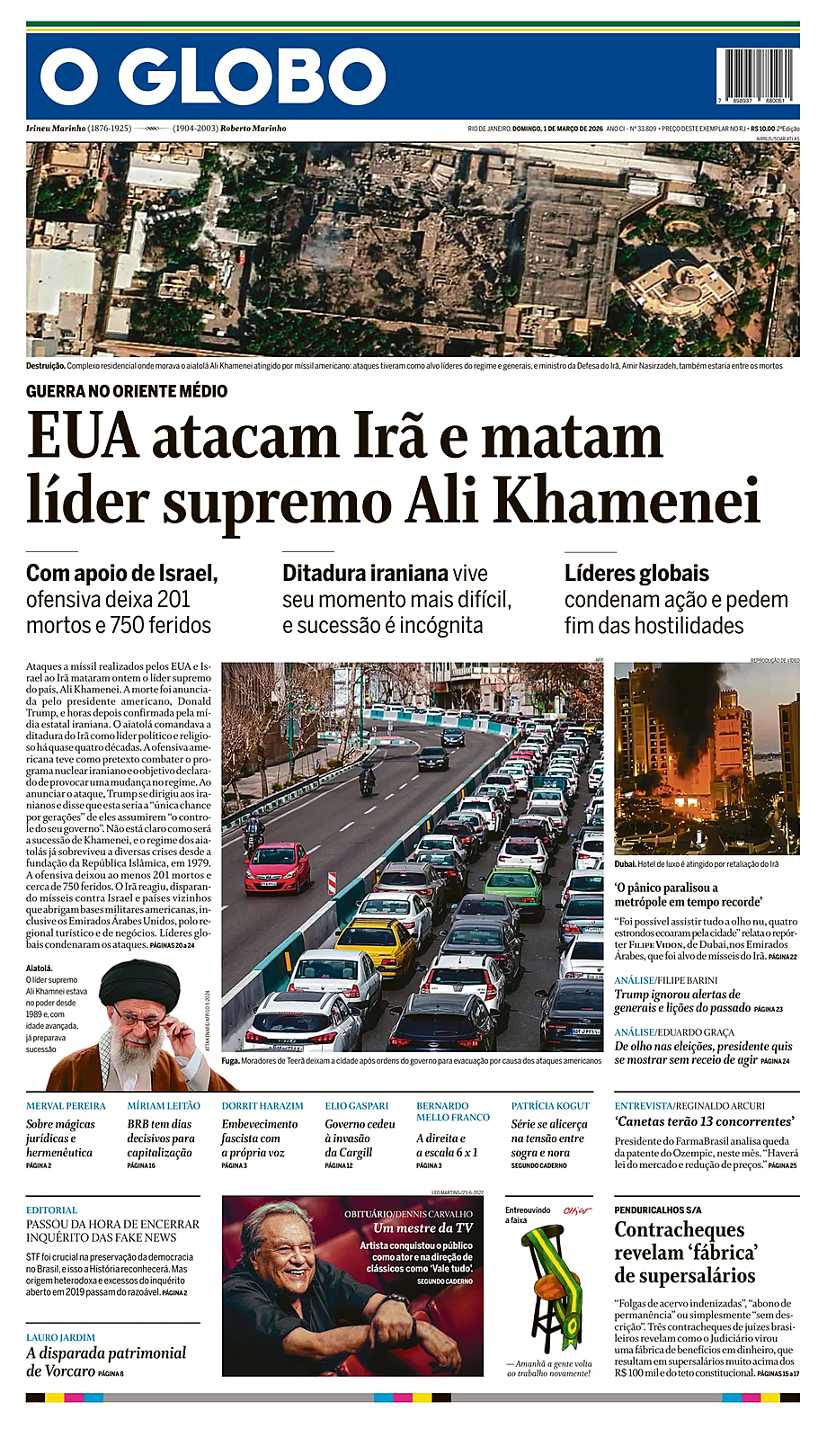 Prima pagina O Globo di oggi - Edicola 1 Marzo 2026