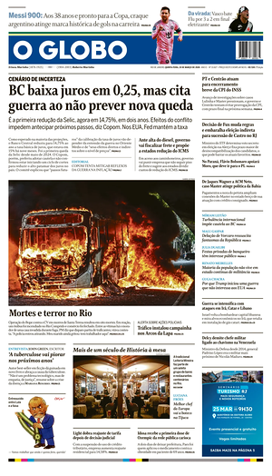 Prima pagina O Globo di oggi - Quotidiano estero