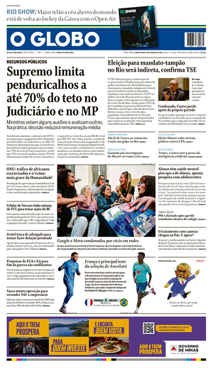 Prima pagina O Globo di oggi - Quotidiano estero