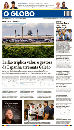 Prima pagina O Globo di oggi - Quotidiano estero