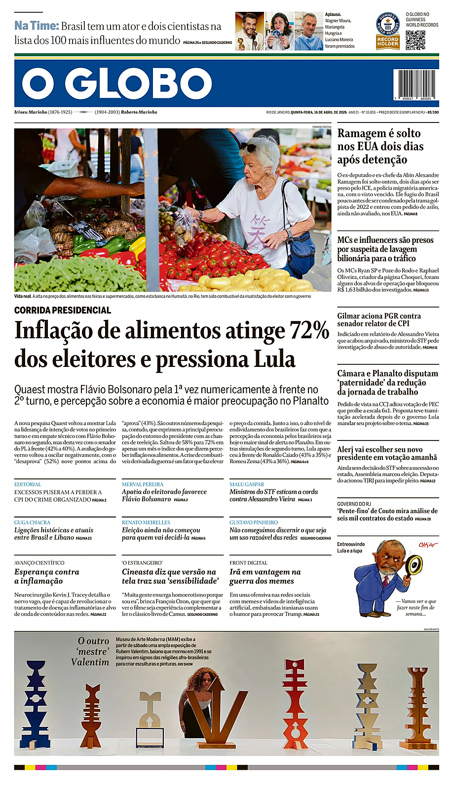 Prima pagina O Globo di oggi - Edicola 16 Aprile 2026