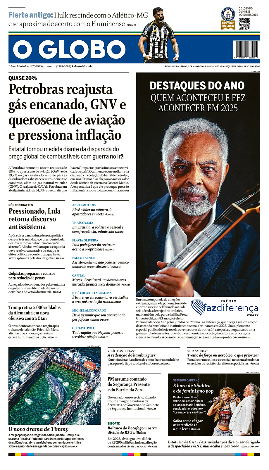 Portada O Globo de hoy - Quiosco 2 mayo 2026