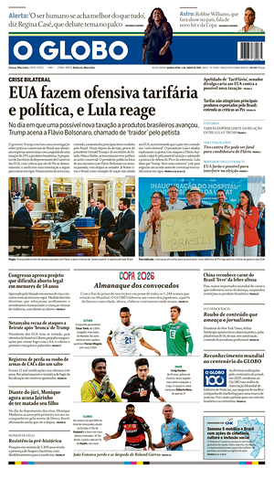 Prima pagina O Globo di oggi - Quotidiano estero