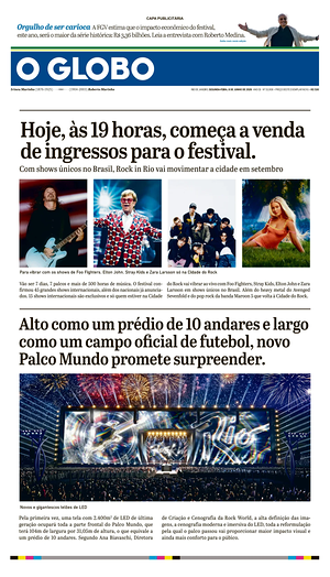 Prima pagina O Globo di oggi - Quotidiano estero
