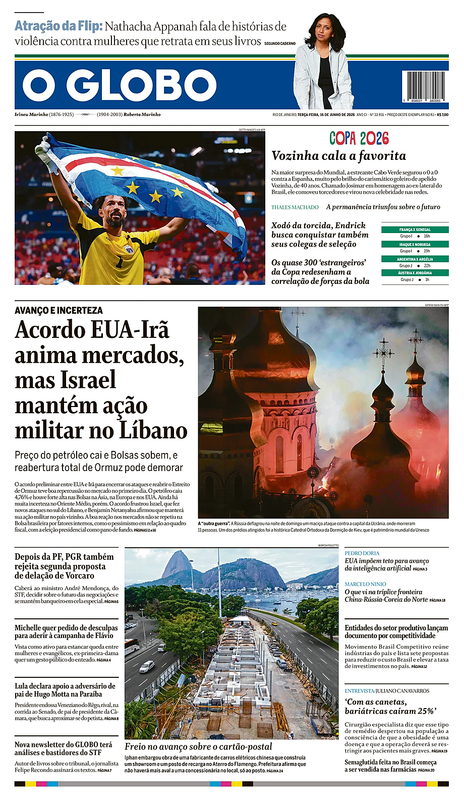 Portada O Globo de hoy - Quiosco 16 junio 2026