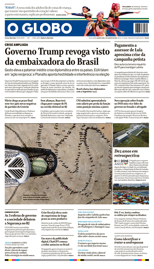 Prima pagina O Globo di oggi - Quotidiano estero