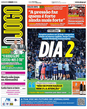 Capa de O Jogo de hoje - Jornal desporto