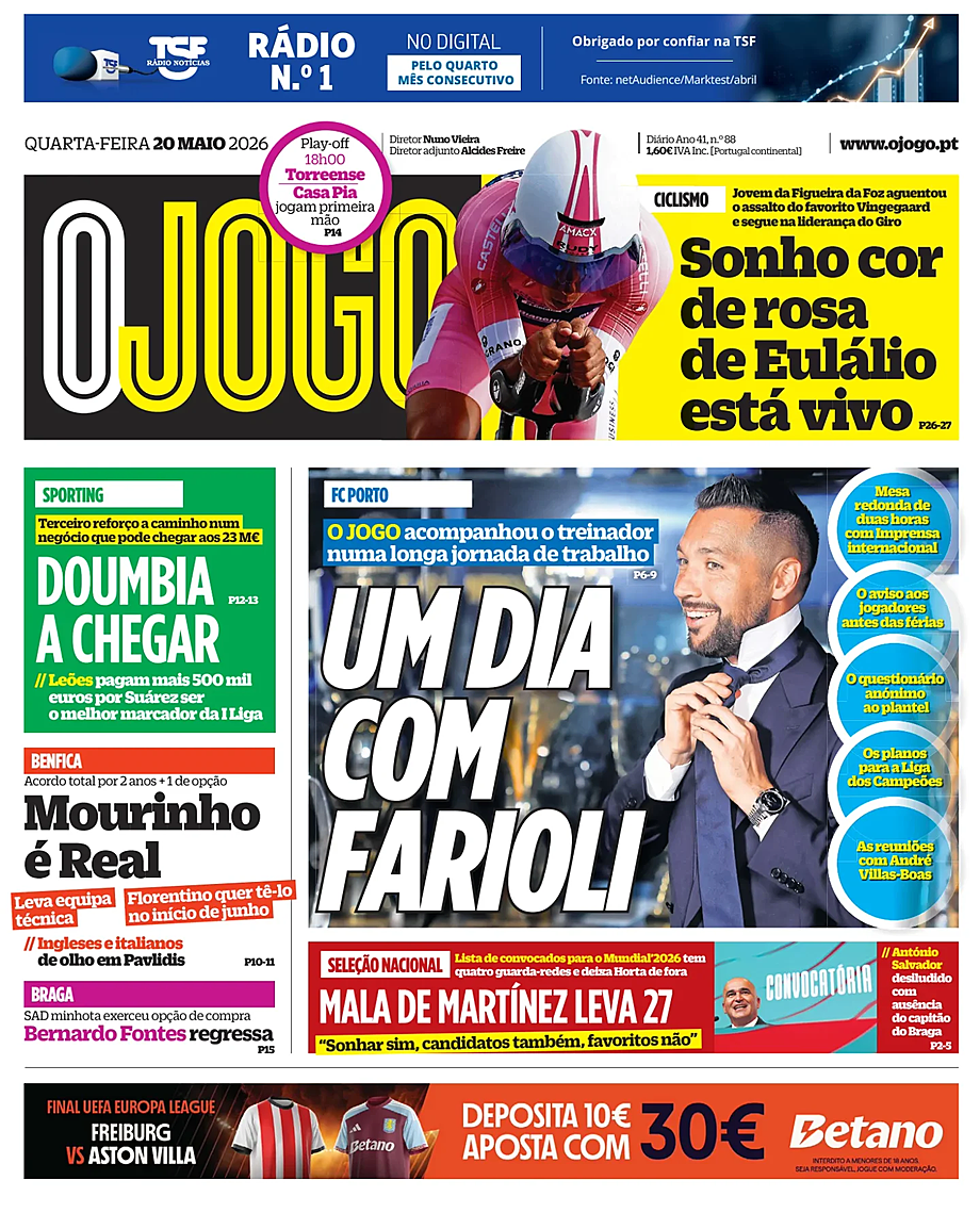 Capa de O Jogo de hoje - Imprensa 20 Maio 2026