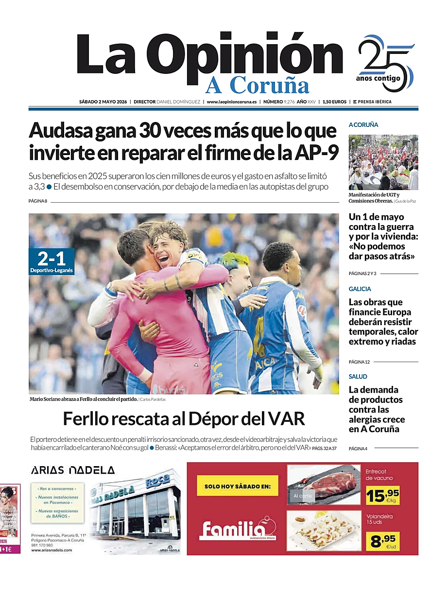 Portada La Opinion de A Coruña de hoy - Quiosco 2 mayo 2026