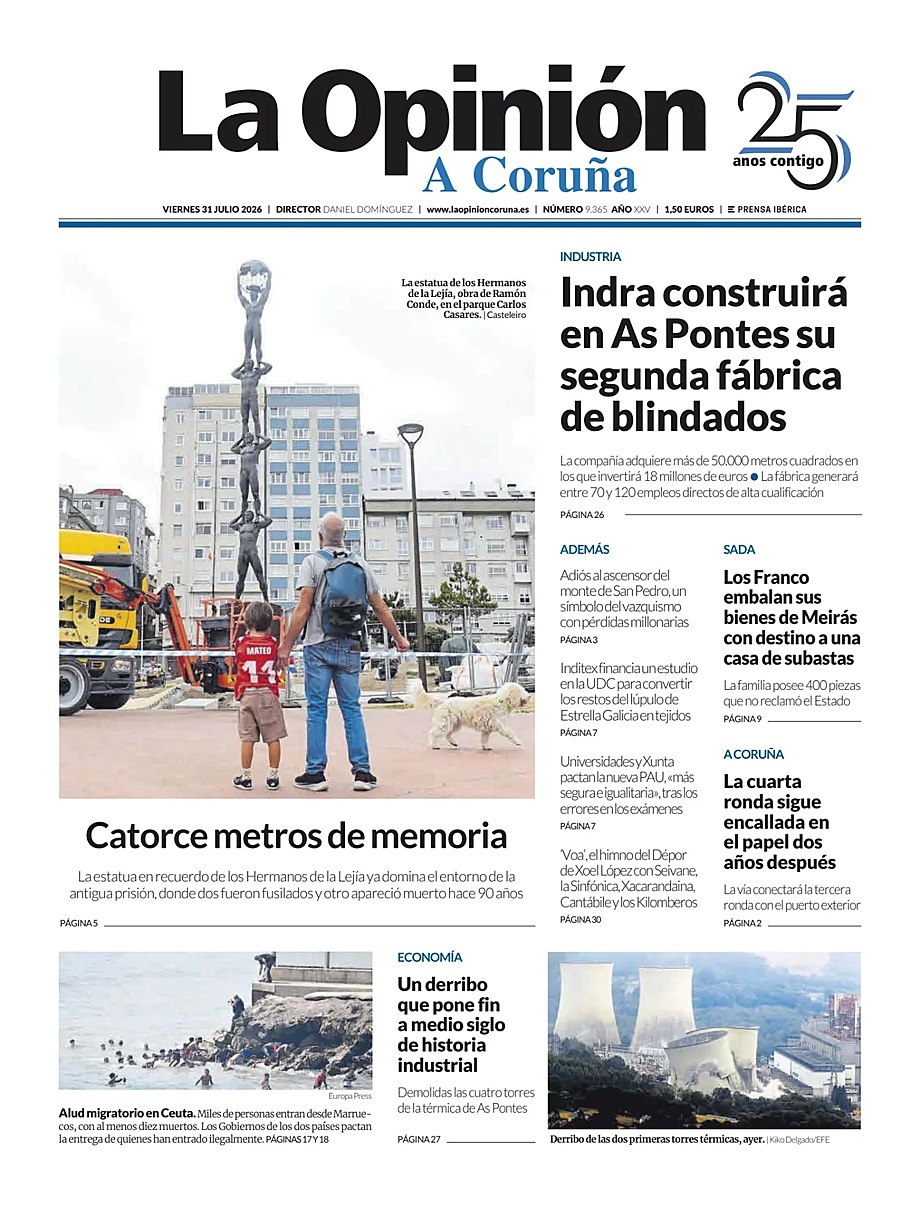 Portada La Opinion de A Coruña de hoy - Quiosco 31 julio 2026