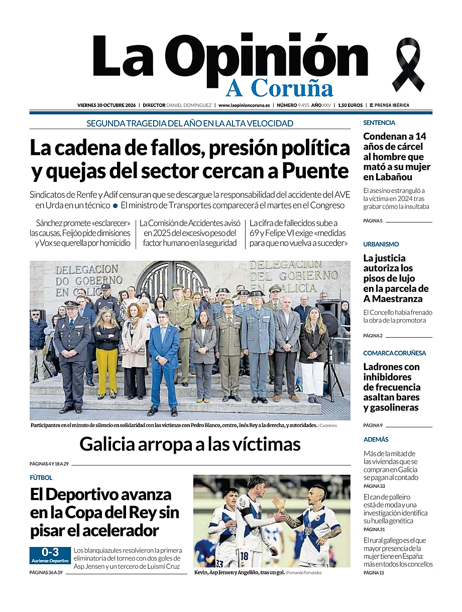 Portada La Opinion de A Coruña de hoy - Quiosco 30 octubre 2026