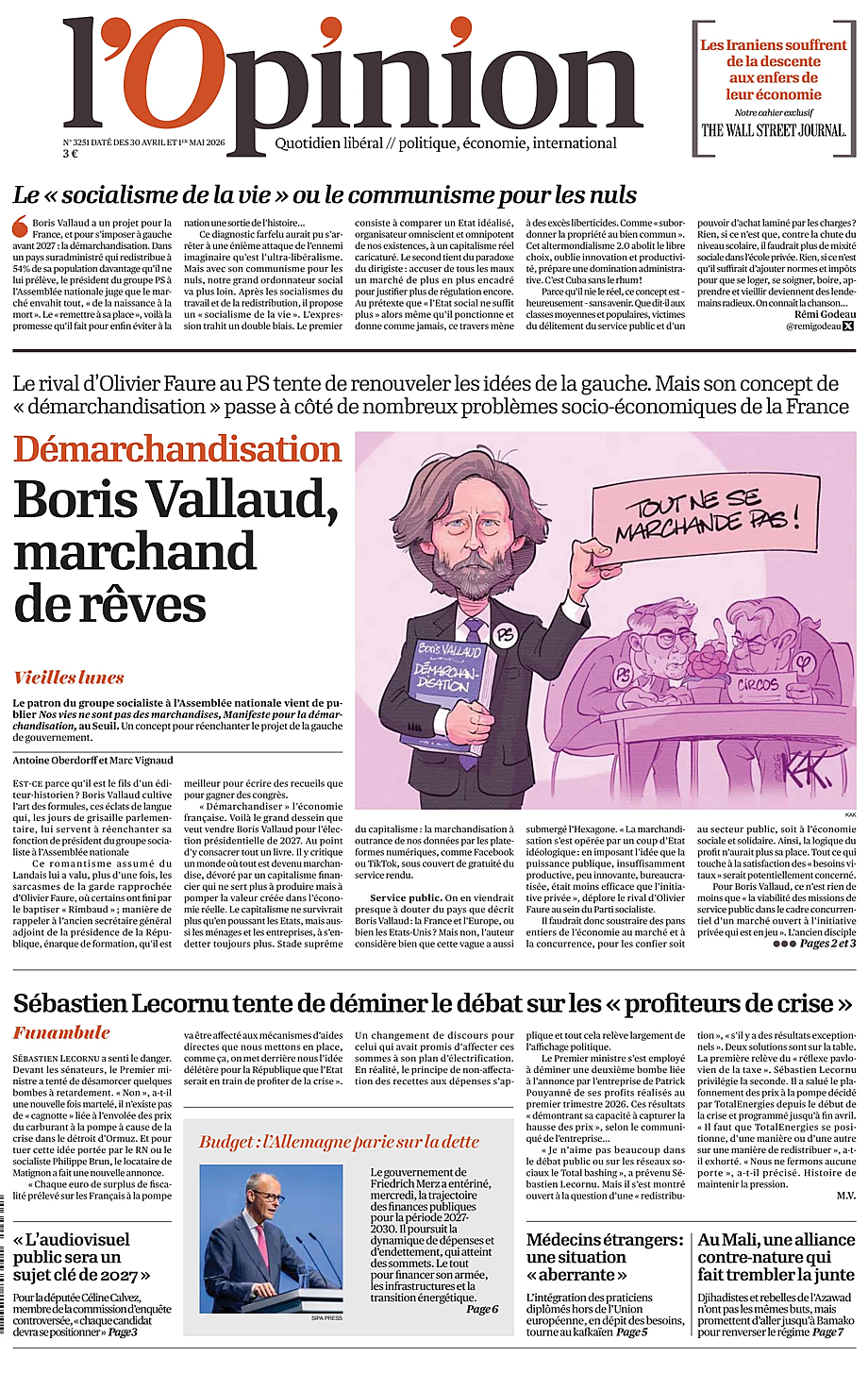 Une de L'Opinion du jour - Presse 1 mai 2026
