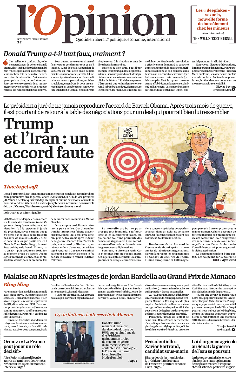 Une de L'Opinion du jour - Presse 16 juin 2026