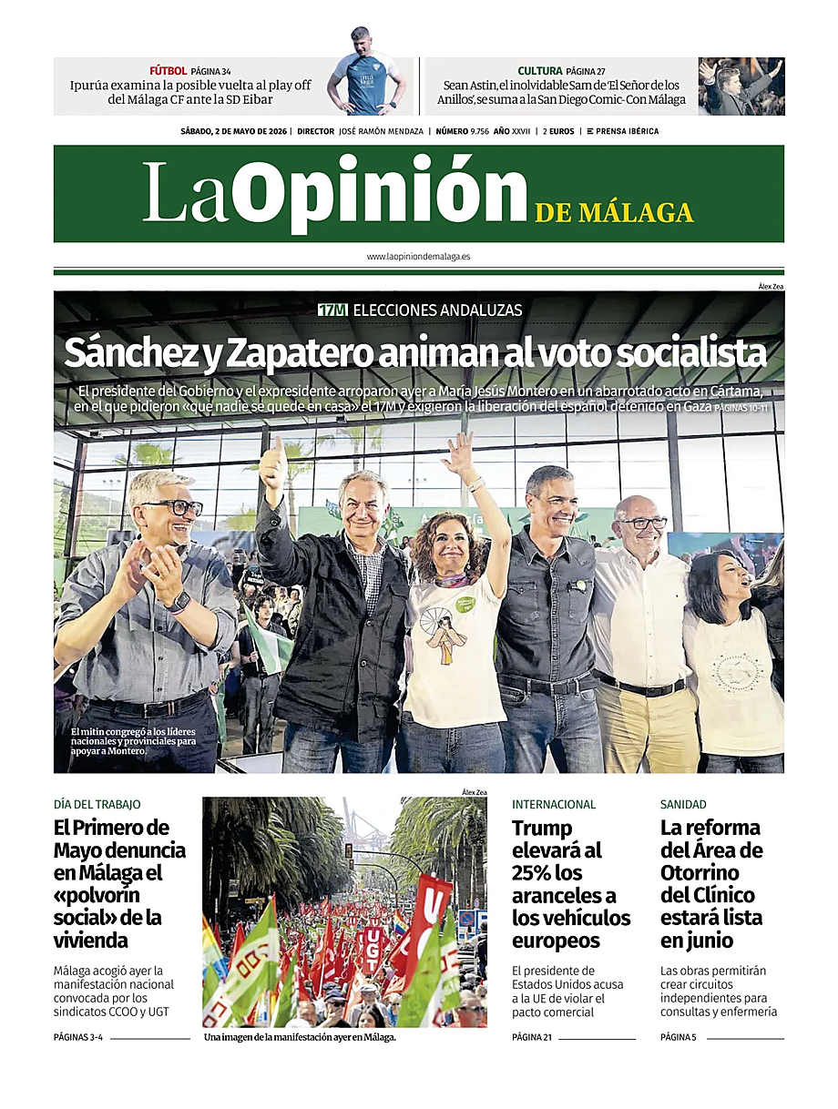 Portada La Opinión de Málaga de hoy - Quiosco 2 mayo 2026