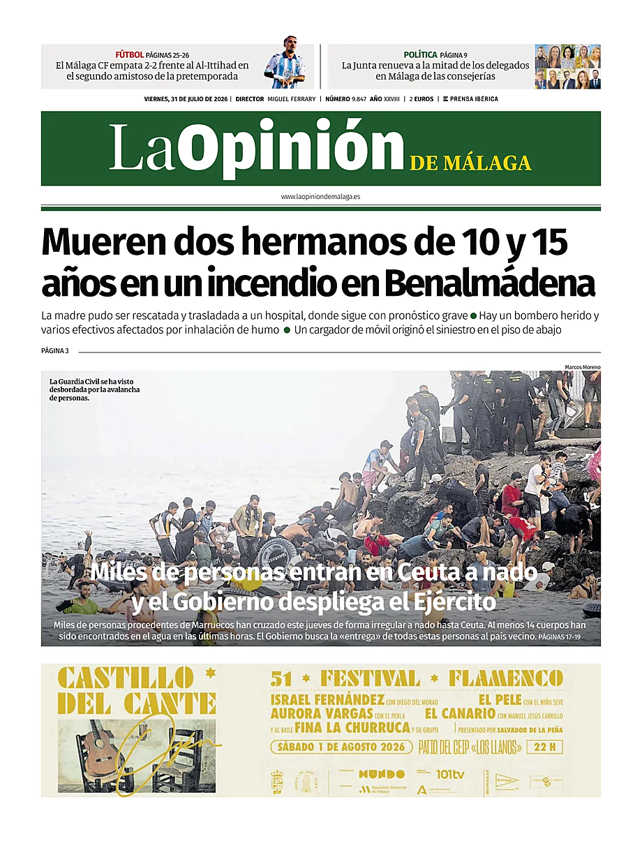 Portada La Opinión de Málaga de hoy - Quiosco 31 julio 2026