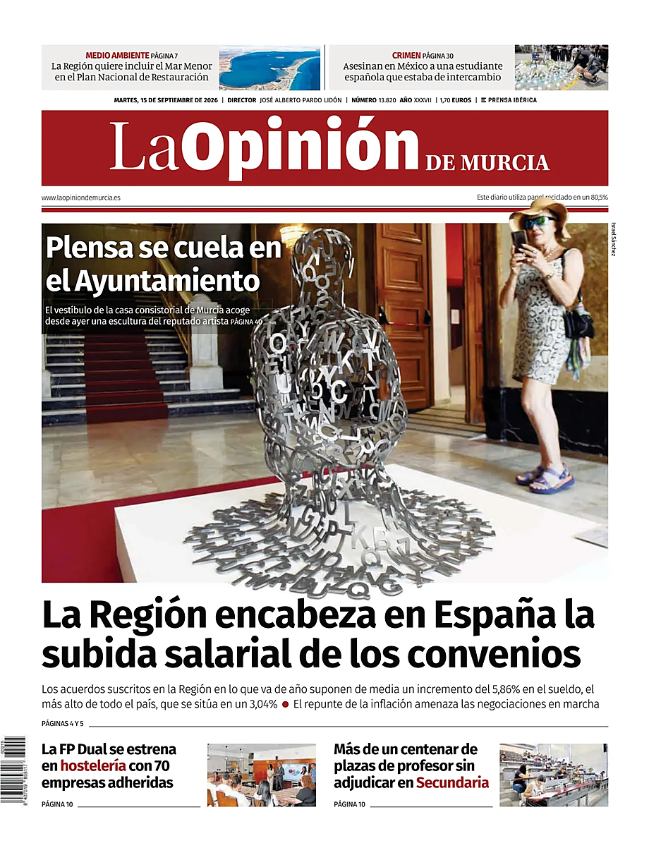 Portada La Opinion de Murcia de hoy - Quiosco 15 septiembre 2026