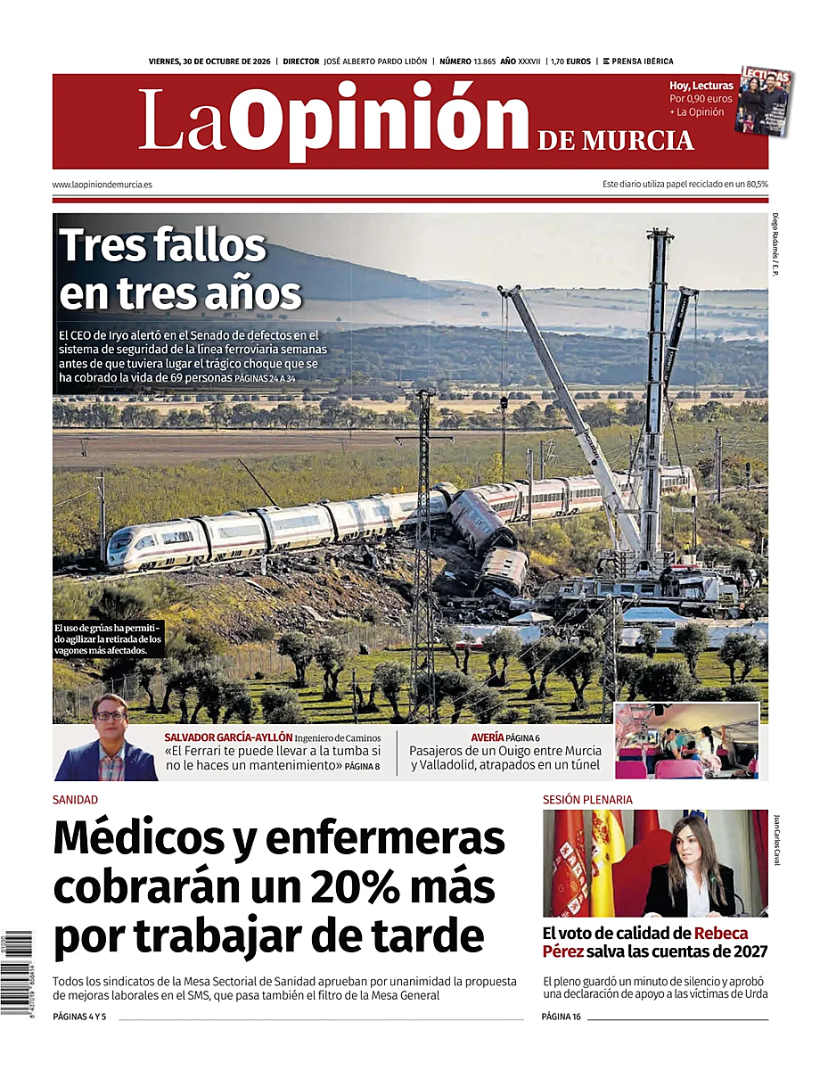 Portada La Opinion de Murcia de hoy - Quiosco 30 octubre 2026