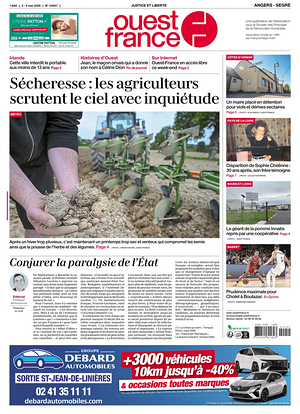 Une de Ouest-France (Angers) du jour - Journal régional
