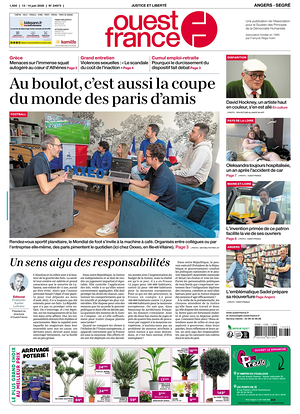 Une de Ouest-France (Angers) du jour - Journal régional
