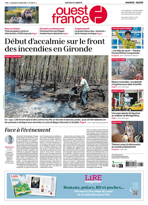 Une de Ouest-France (Angers) du jour - Journal régional