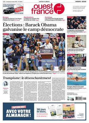 Une de Ouest-France (Angers) du jour - Journal régional
