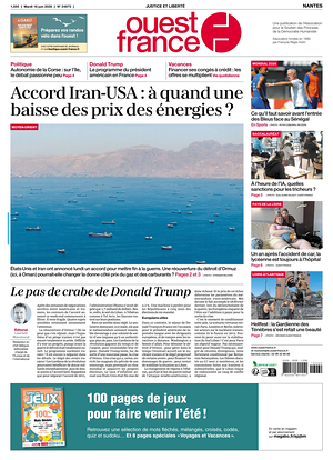 Une de Ouest-France (Nantes) du jour - Journal régional