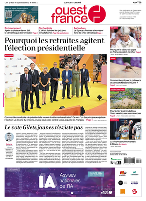 Une de Ouest-France (Nantes) du jour - Journal régional