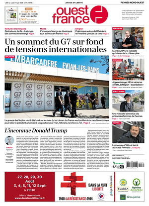 Une de Ouest-France (Rennes Nord-Ouest) du jour - Journal régional