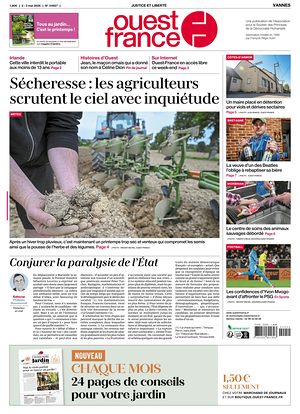 Une de Ouest-France (Vannes) du jour - Journal régional