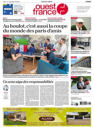 Une de Ouest-France (Vannes) du jour - Journal régional