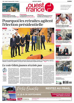 Une de Ouest-France (Vannes) du jour - Journal régional